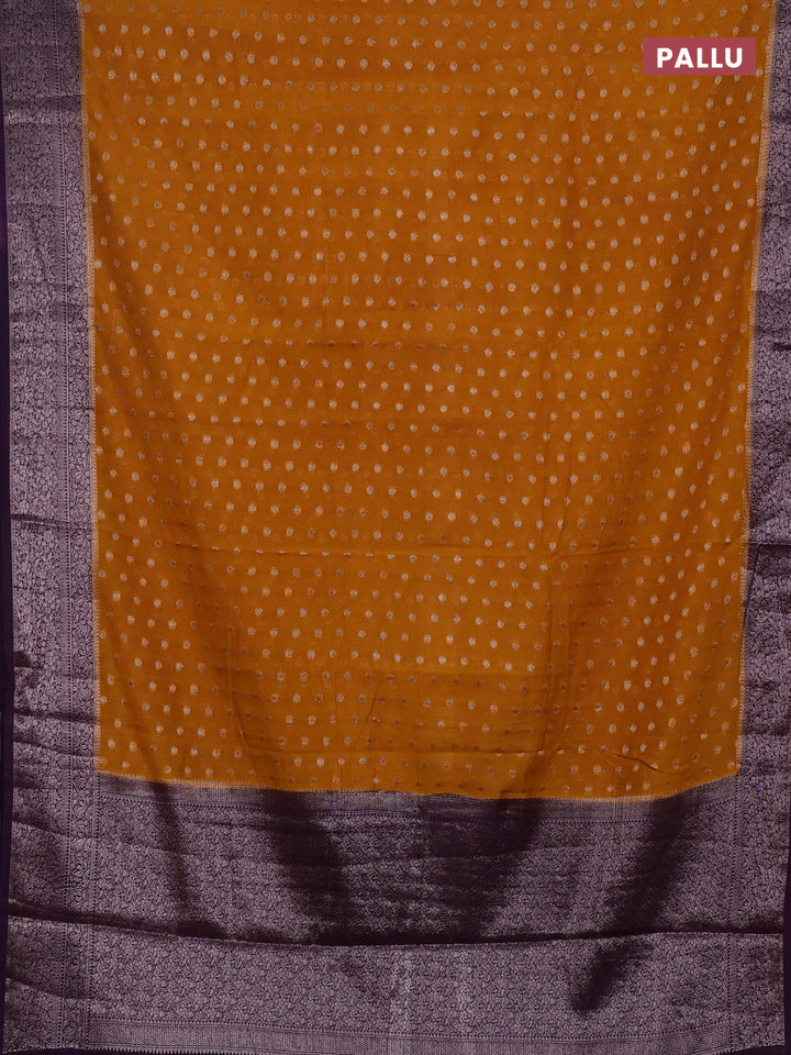 Mustard Yellow & Violet Semi Chiniya Silk Saree