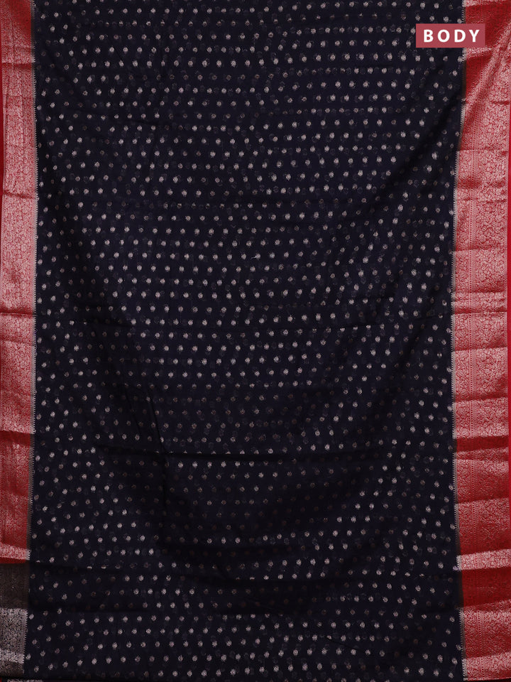 Navy Blue & Red Semi Chiniya Silk Saree