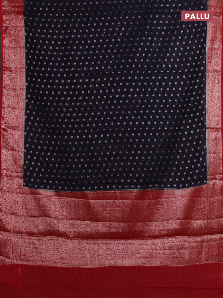 Navy Blue & Red Semi Chiniya Silk Saree
