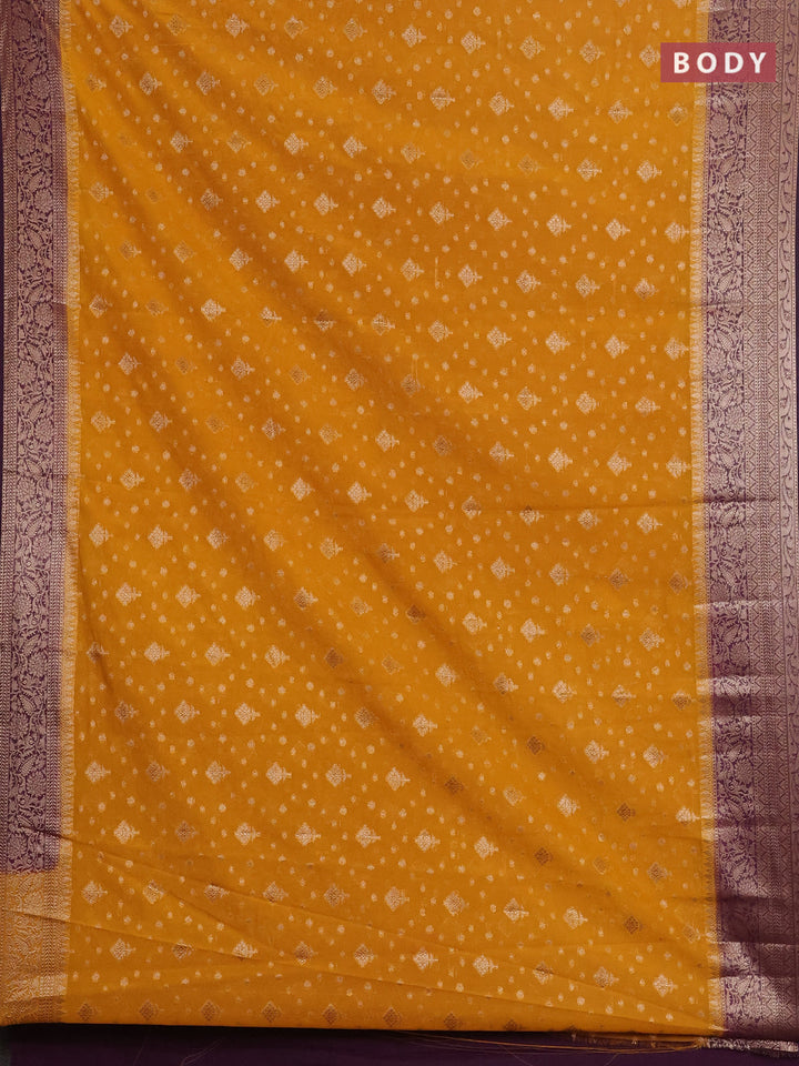 Mustard Yellow & Purple Semi Chiniya Silk Saree