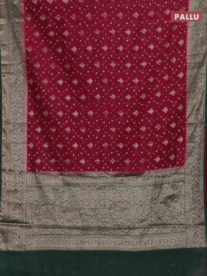 Wine & Bottle Green Semi Chiniya Silk Saree