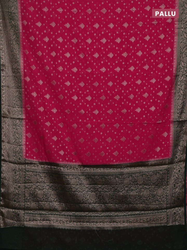 Pink & Bottle Green Semi Chiniya Silk Saree
