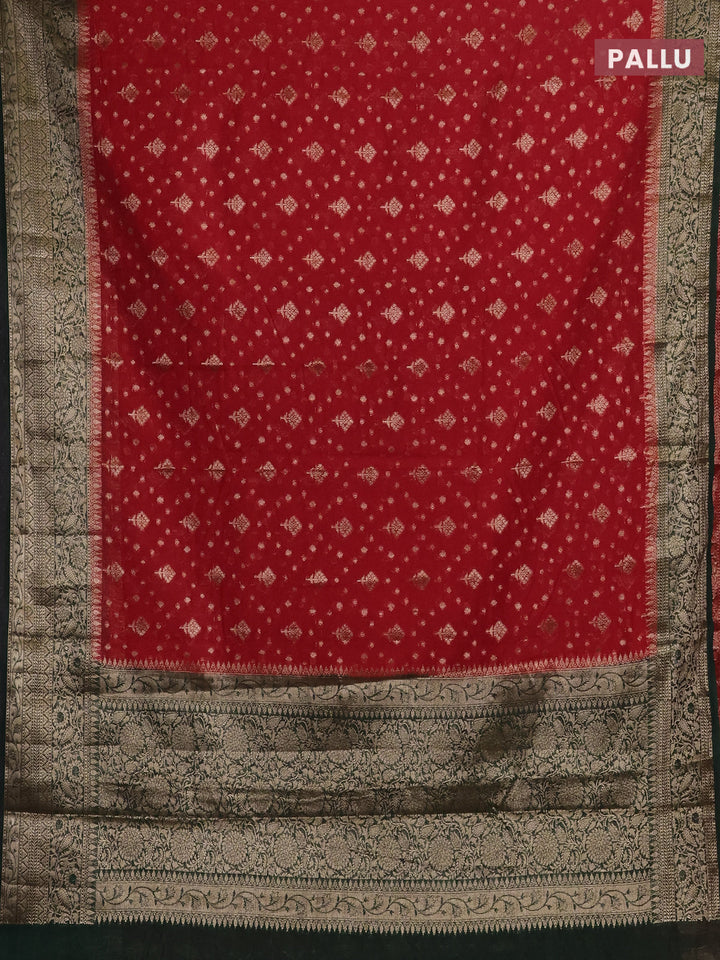 Red & Bottle Green Semi Chiniya Silk Saree