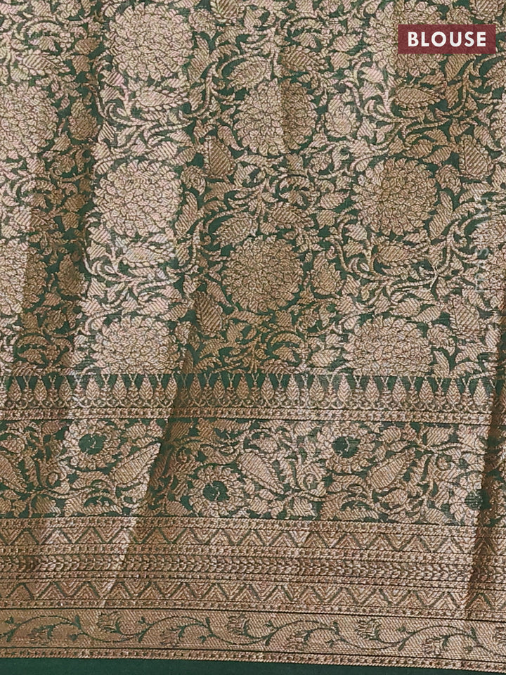 Red & Bottle Green Semi Chiniya Silk Saree