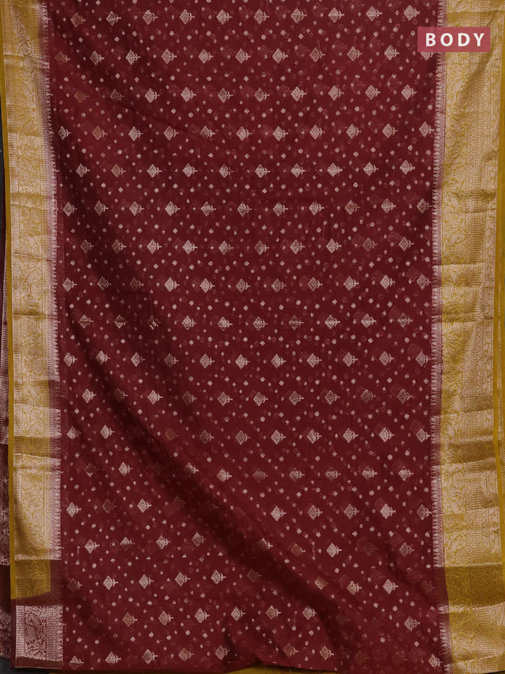 Coffee Brown & Mustard Green Semi Chiniya Silk Saree