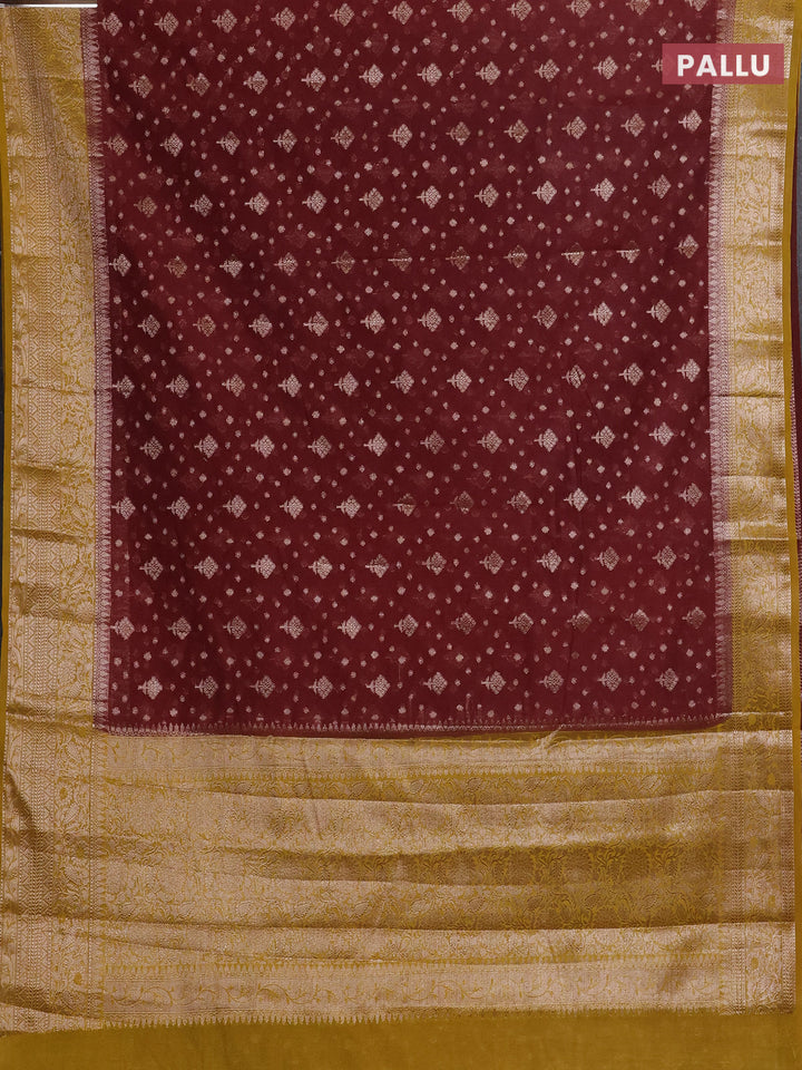 Coffee Brown & Mustard Green Semi Chiniya Silk Saree
