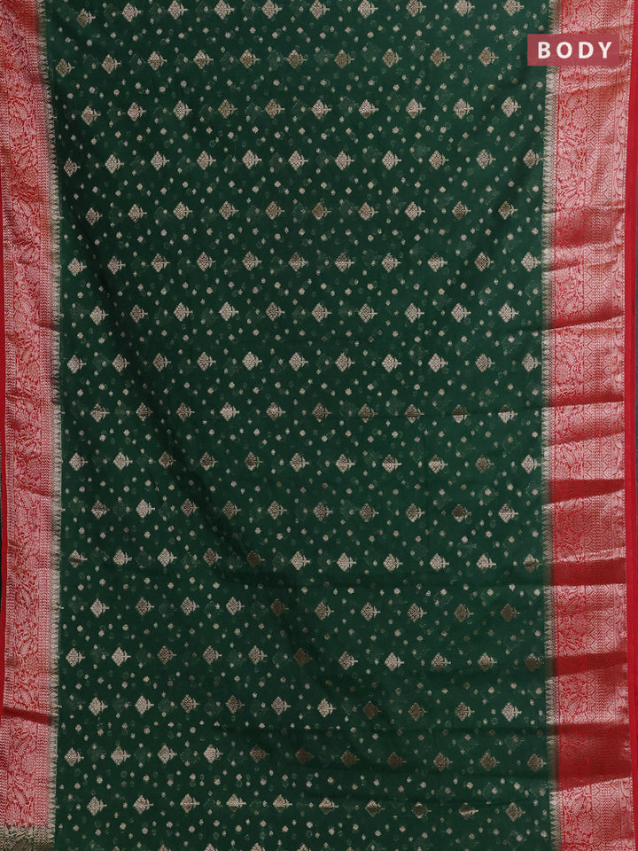 Green & Red Semi Chiniya Silk Saree