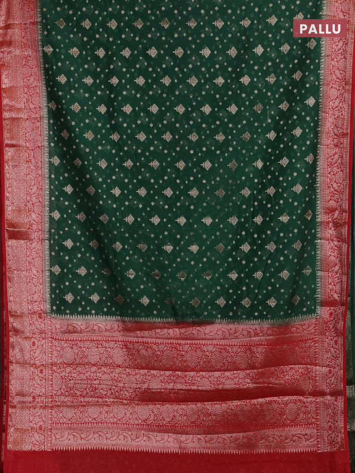 Green & Red Semi Chiniya Silk Saree