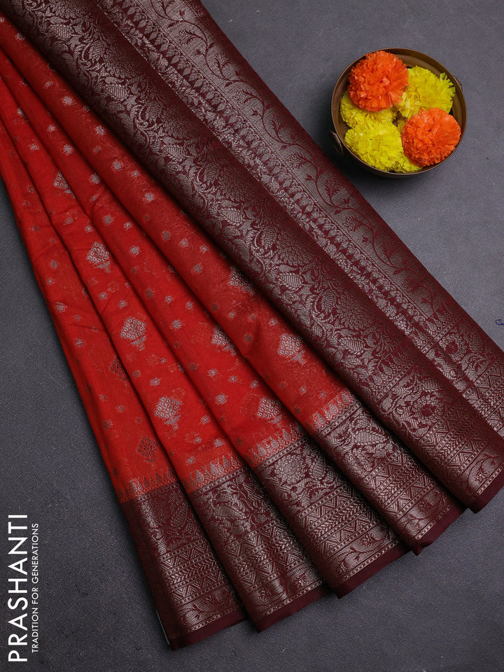 Rustic Orange & Maroon Semi Chiniya Silk Saree