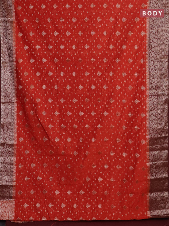 Rustic Orange & Maroon Semi Chiniya Silk Saree