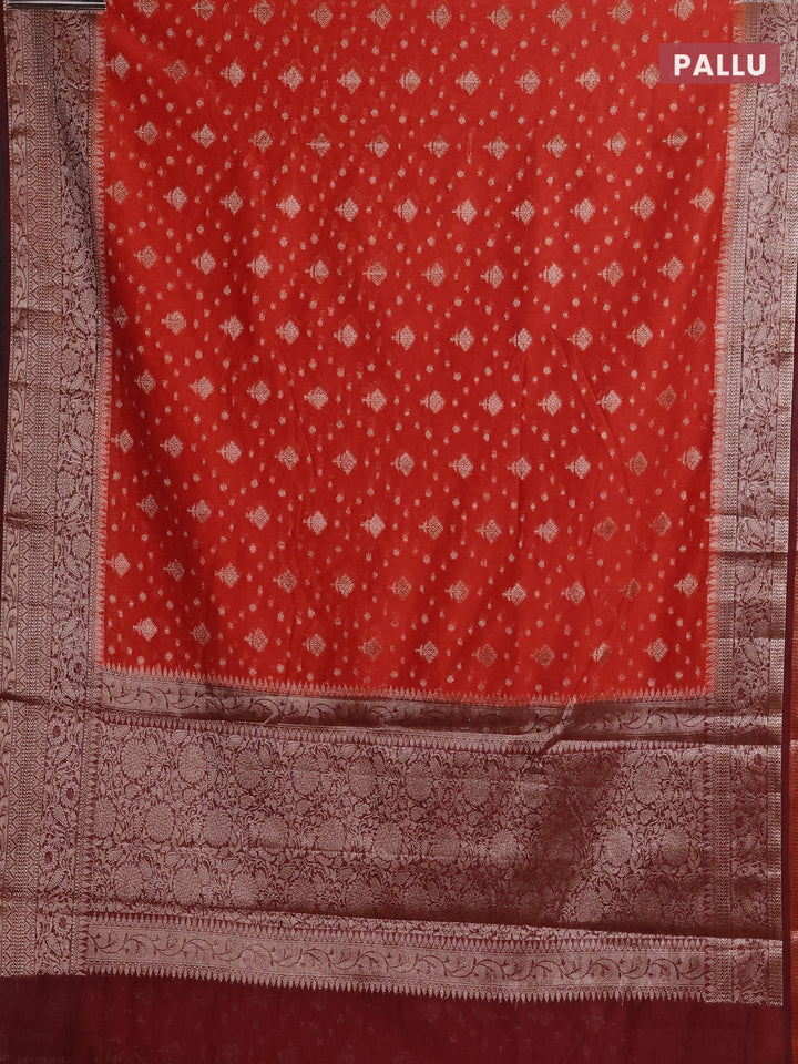 Rustic Orange & Maroon Semi Chiniya Silk Saree