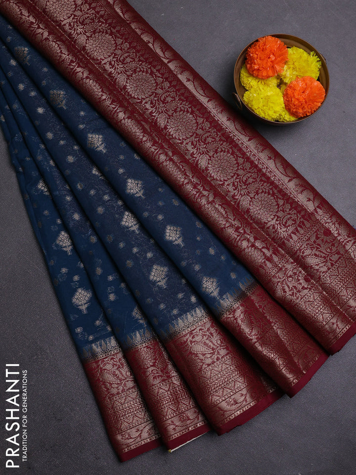 Peacock Green & Wine Semi Chiniya Silk Saree