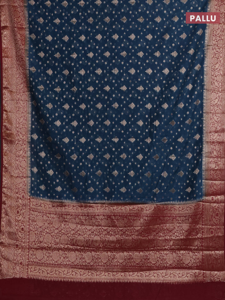 Peacock Green & Wine Semi Chiniya Silk Saree