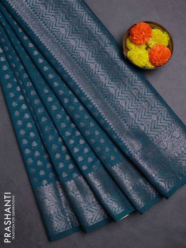 Peacock Green Semi Chiniya Silk Saree