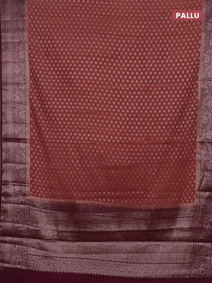 Pastel Brown & Wine Semi Chiniya Silk Saree