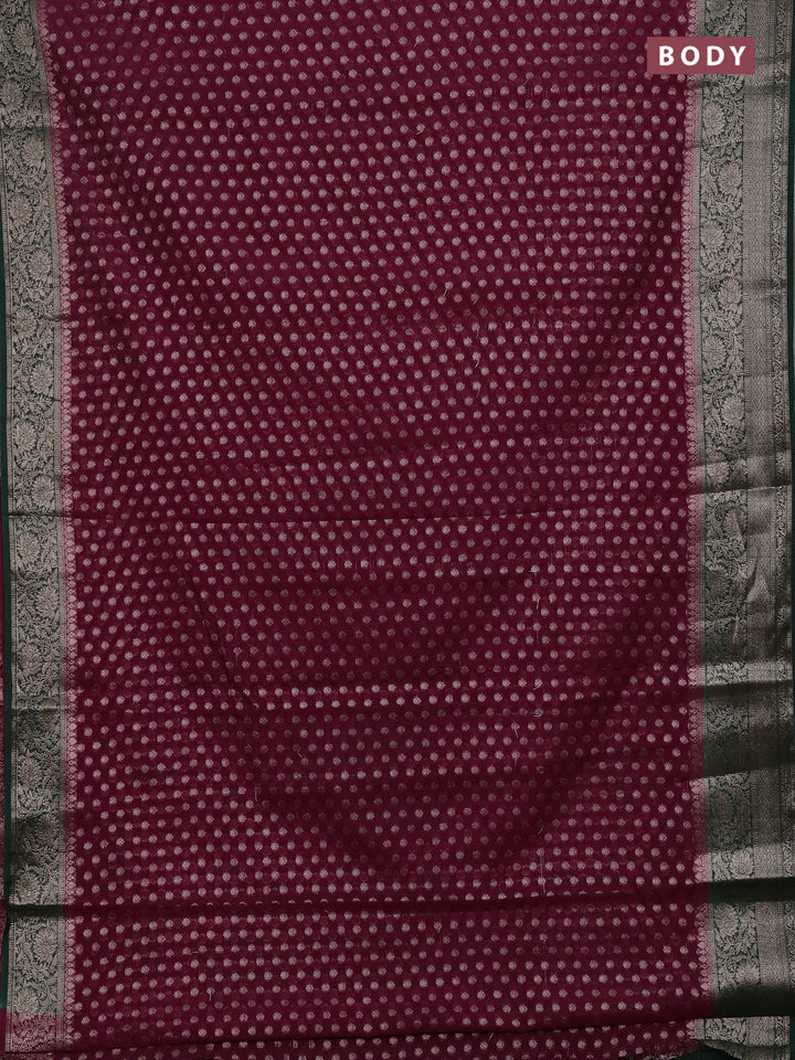 Wine & Bottle Green Semi Chiniya Silk Saree