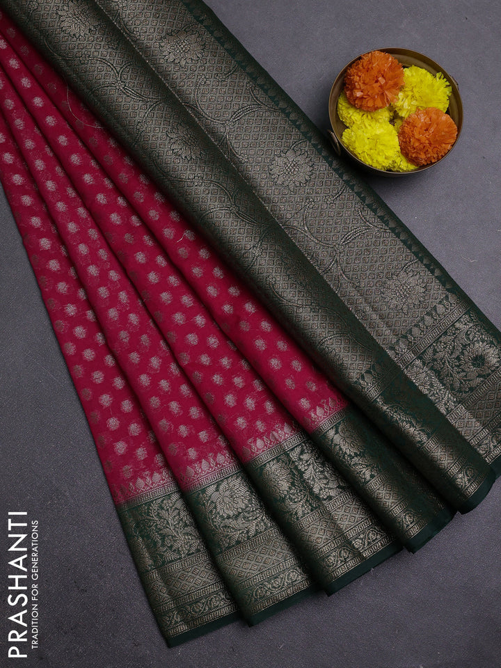 Pink & Bottle Green Semi Chiniya Silk Saree