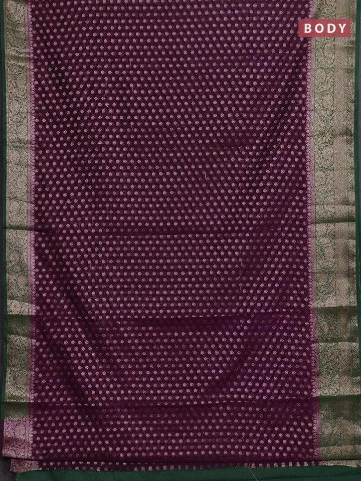Wine & Green Semi Chiniya Silk Saree