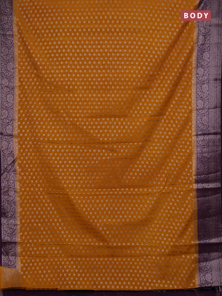 Mustard Yellow & Purple Semi Chiniya Silk Saree