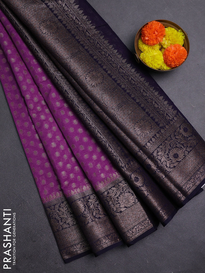 Lavender & Navy Blue Semi Chiniya Silk Saree