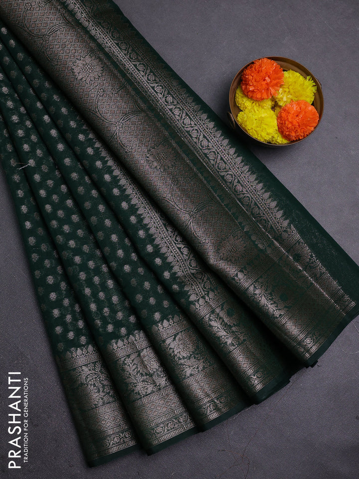 Bottle Green Semi Chiniya Silk Saree