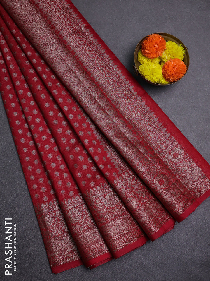 Red Semi Chiniya Silk Saree
