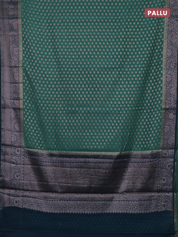 Teal Green & Peacock Green Semi Chiniya Silk Saree