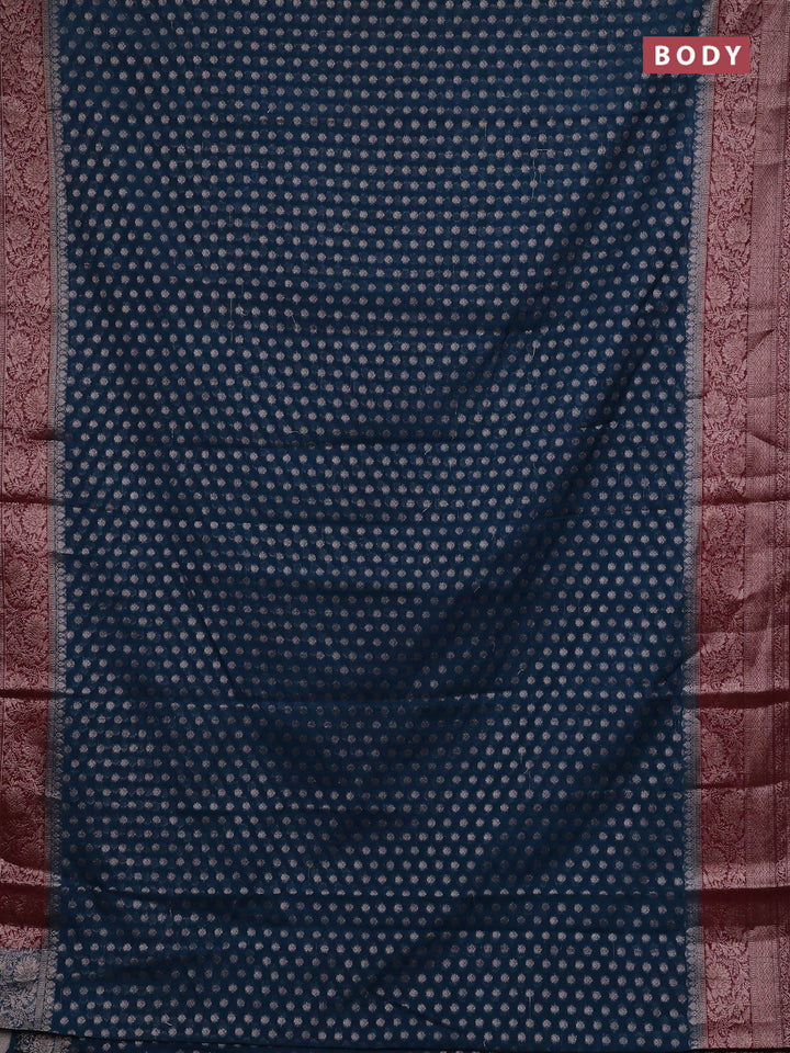 Peacock Blue & Maroon Semi Chiniya Silk Saree