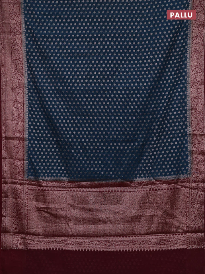 Peacock Blue & Maroon Semi Chiniya Silk Saree