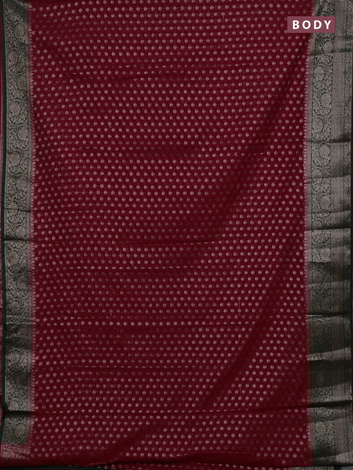 Red & Bottle Green Semi Chiniya Silk Saree
