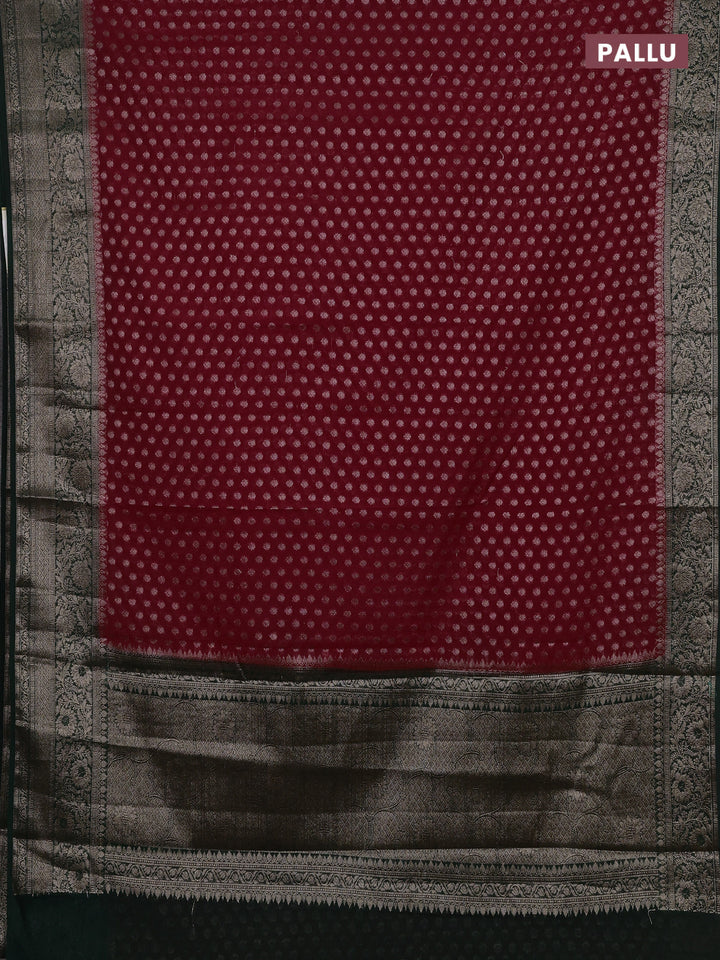 Red & Bottle Green Semi Chiniya Silk Saree