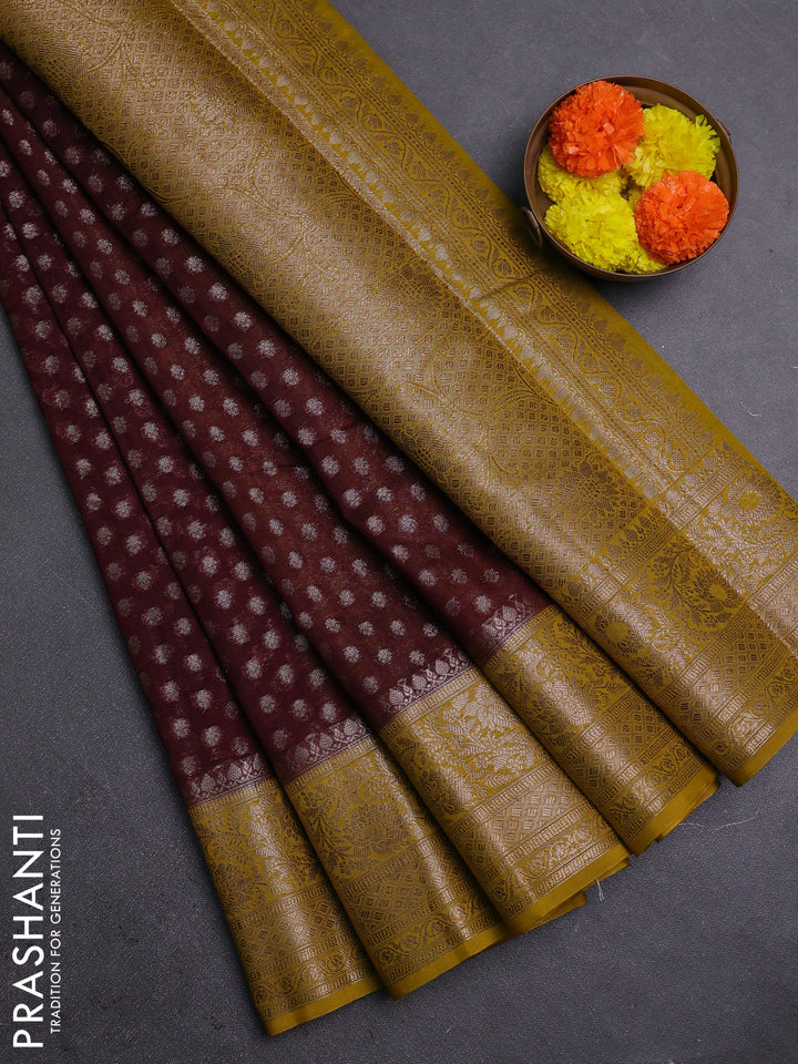 Maroon & Mustard Semi Chiniya Silk Saree