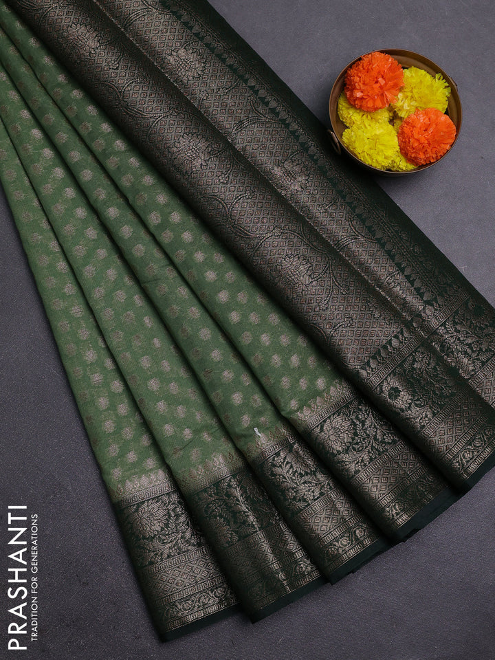 Pastel Green & Bottle Green Semi Chiniya Silk Saree