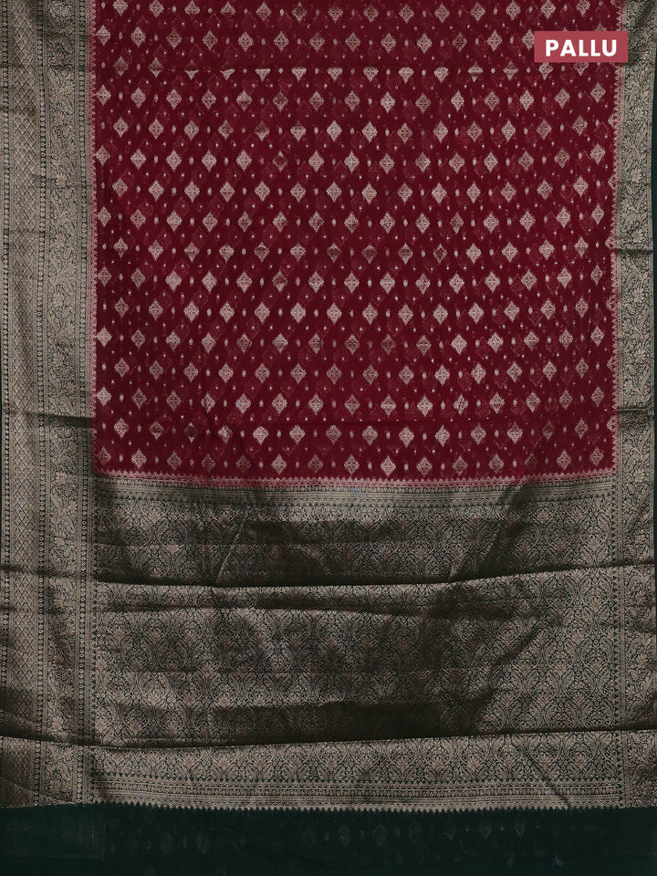 Wine & Bottle Green Semi Chiniya Silk Saree