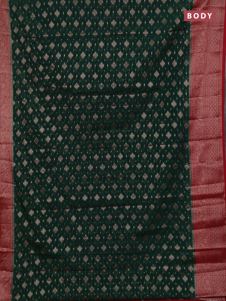 Bottle Green & Red Semi Chiniya Silk Saree
