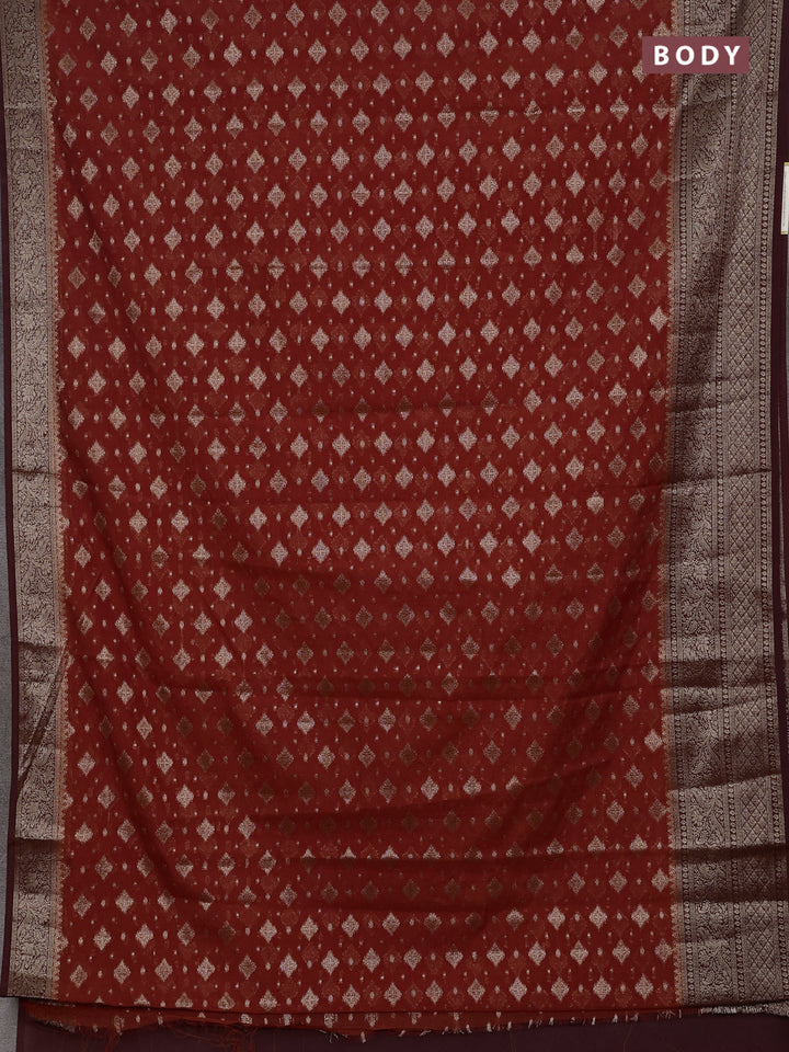 Rustic Orange & Maroon Semi Chiniya Silk Saree