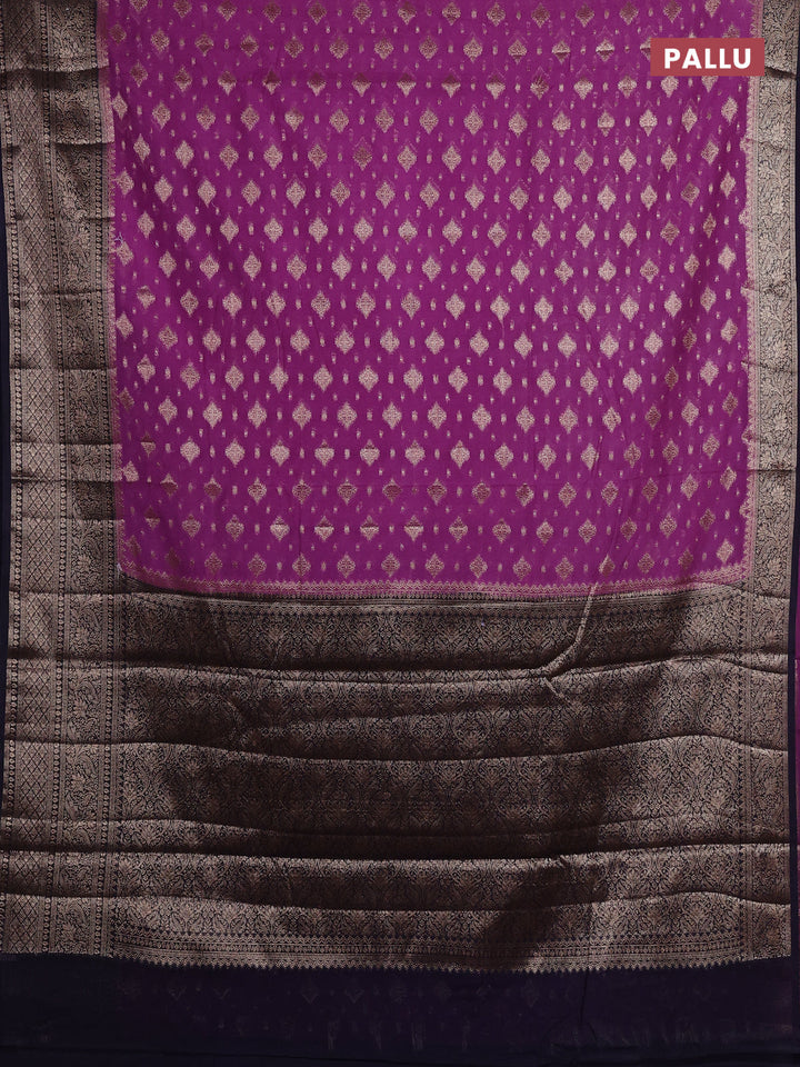 Lavender & Navy Blue Semi Chiniya Silk Saree