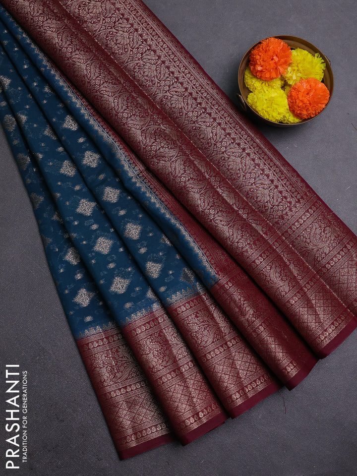 Peacock Green & Maroon Semi Chiniya Silk Saree