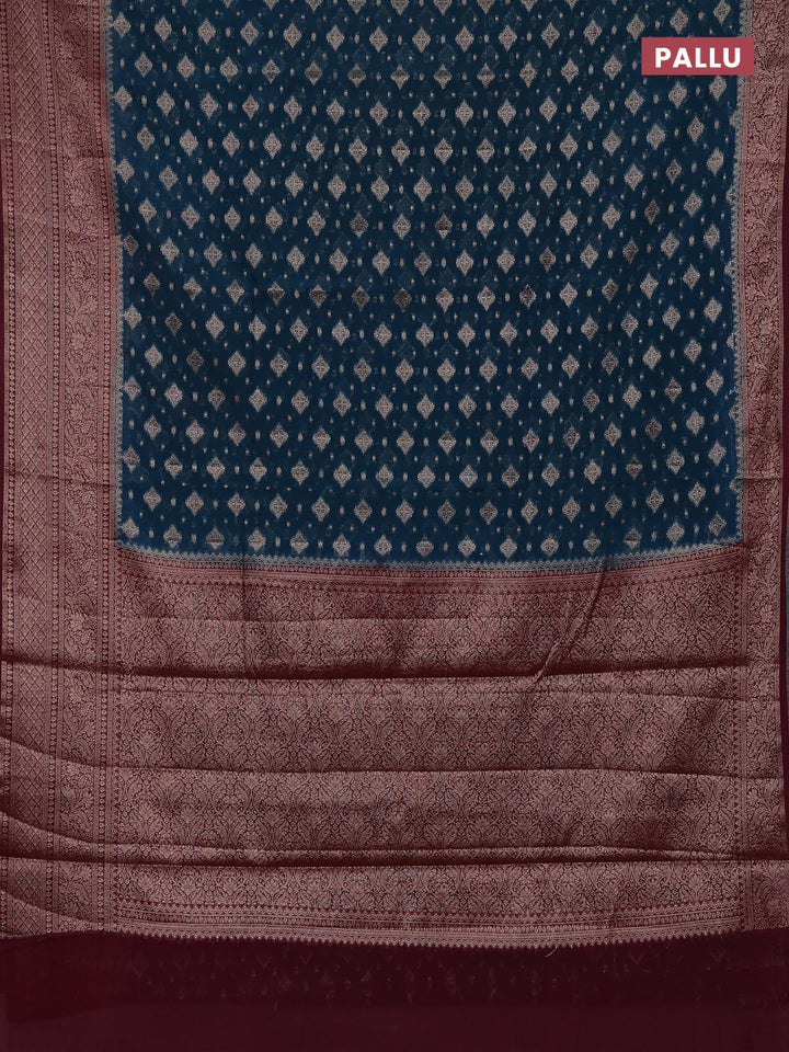 Peacock Green & Maroon Semi Chiniya Silk Saree