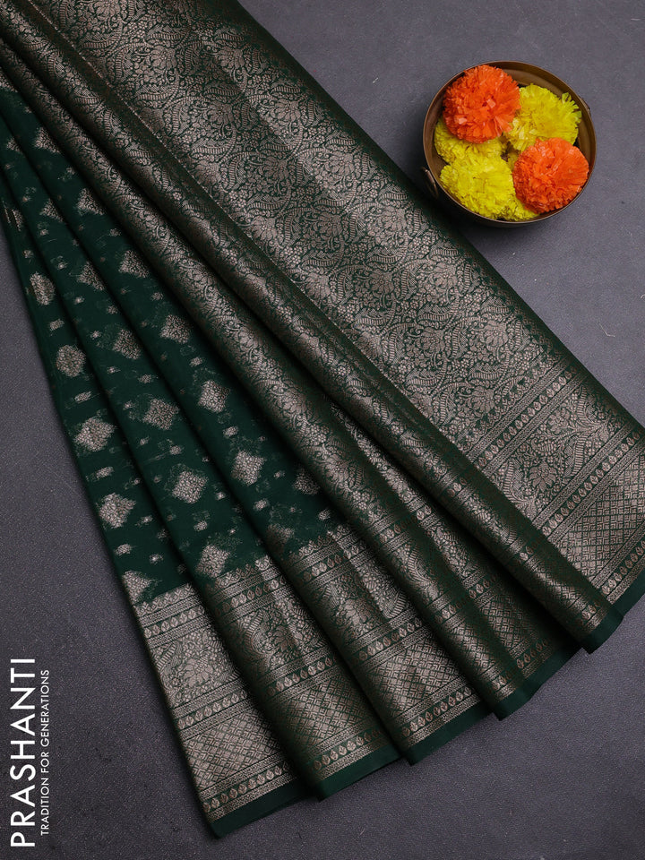 Bottle Green Semi Chiniya Silk Saree
