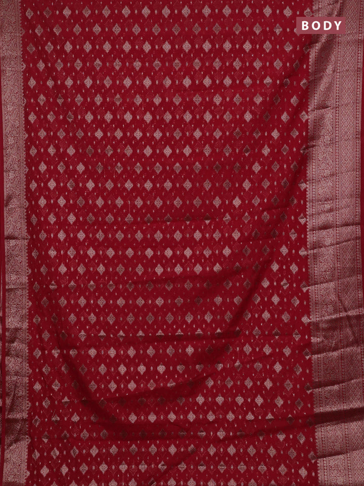 Red Semi Chiniya Silk Saree