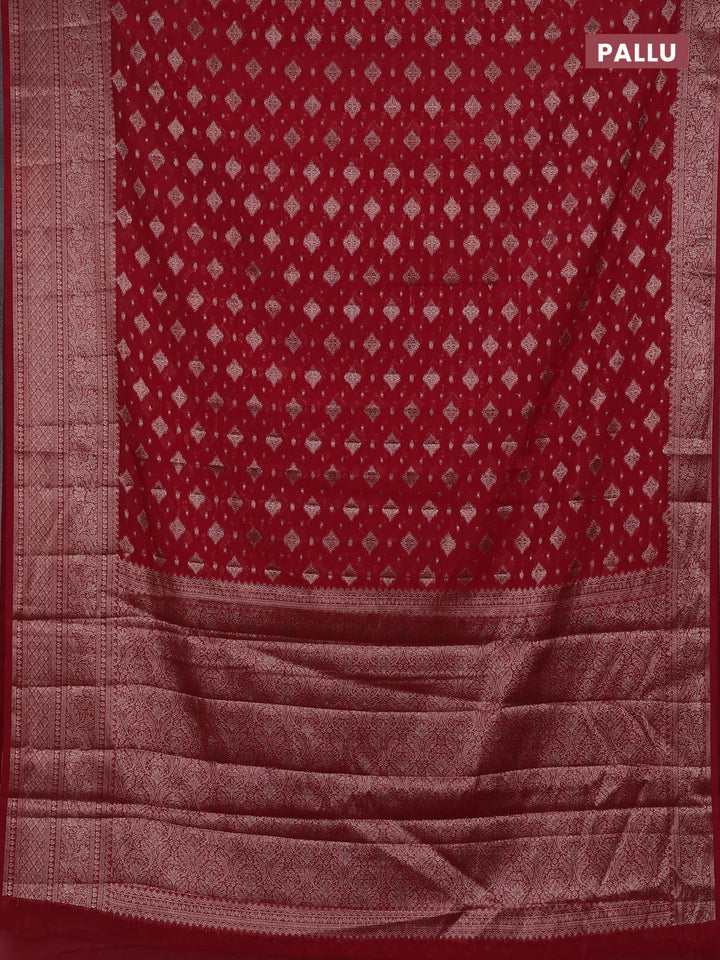 Red Semi Chiniya Silk Saree