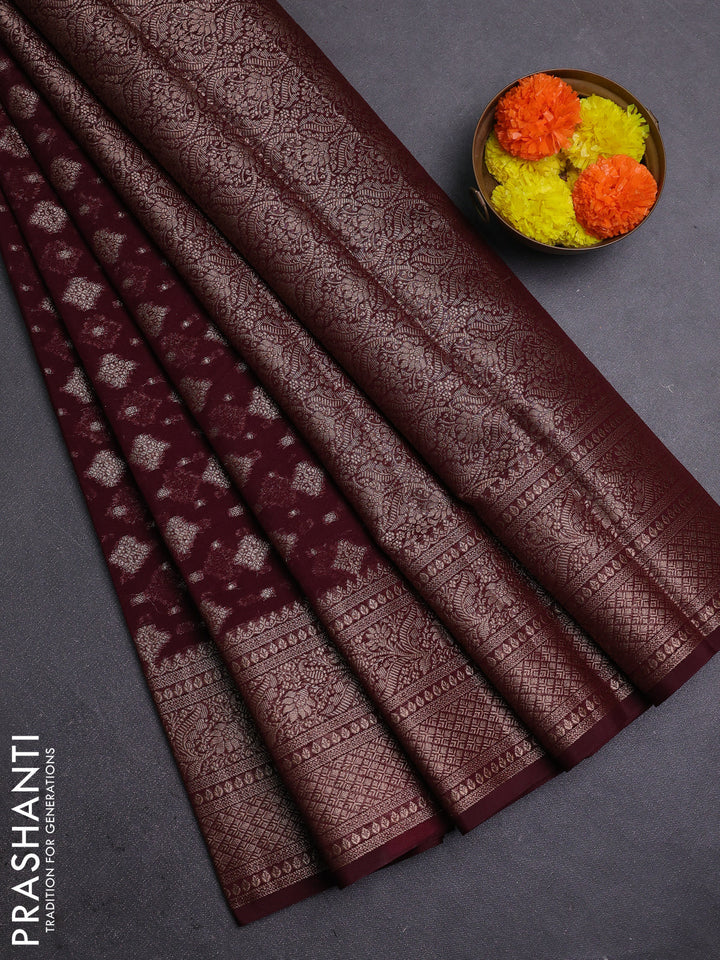 Wine Semi Chiniya Silk Saree