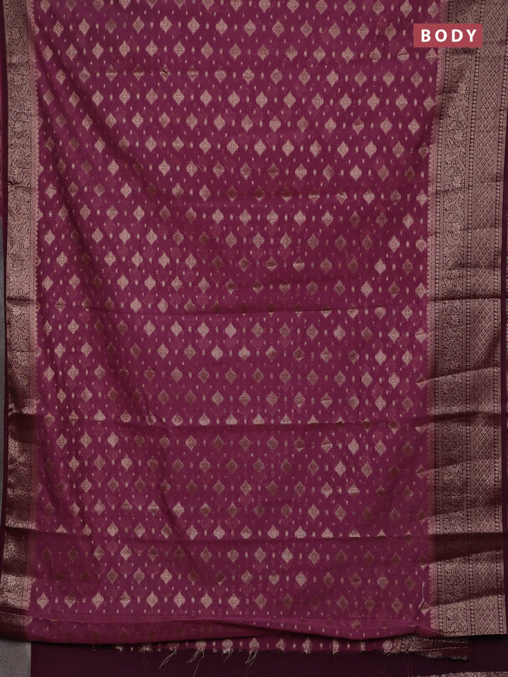 Mauve Pink & Wine Semi Chiniya Silk Saree