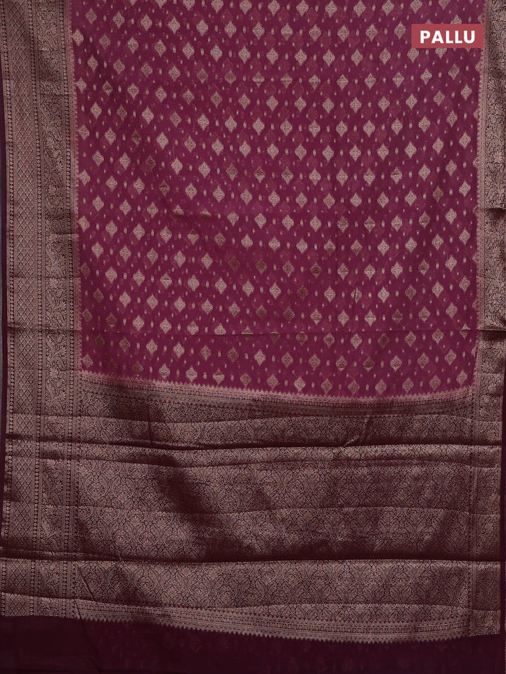 Mauve Pink & Wine Semi Chiniya Silk Saree
