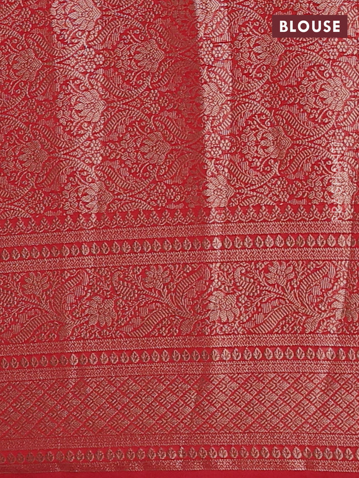 Navy Blue & Red Semi Chiniya Silk Saree