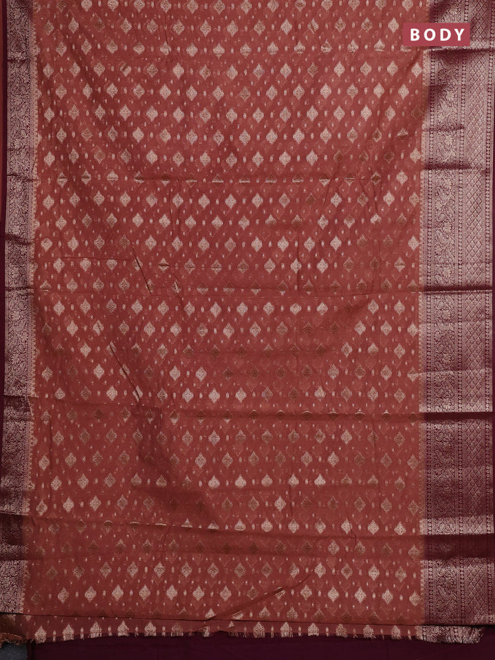 Pastel Brown & Wine Semi Chiniya Silk Saree