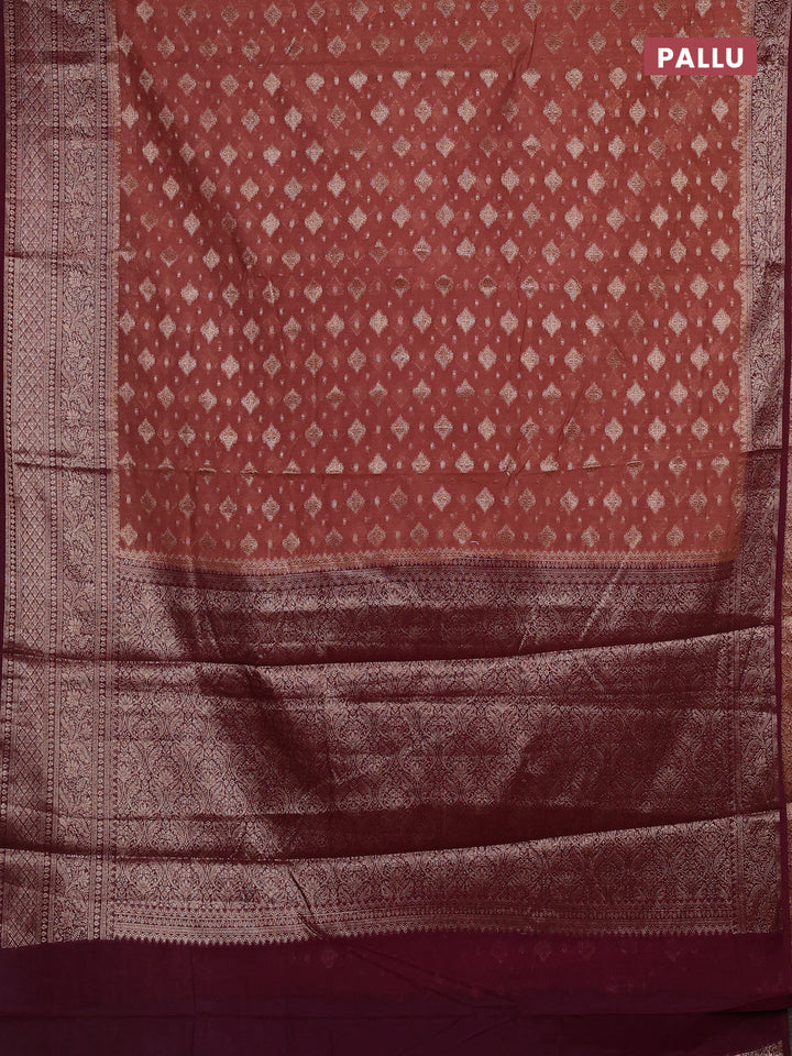 Pastel Brown & Wine Semi Chiniya Silk Saree