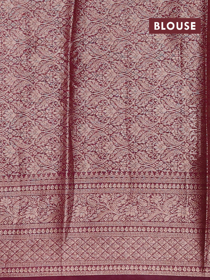 Pastel Brown & Wine Semi Chiniya Silk Saree