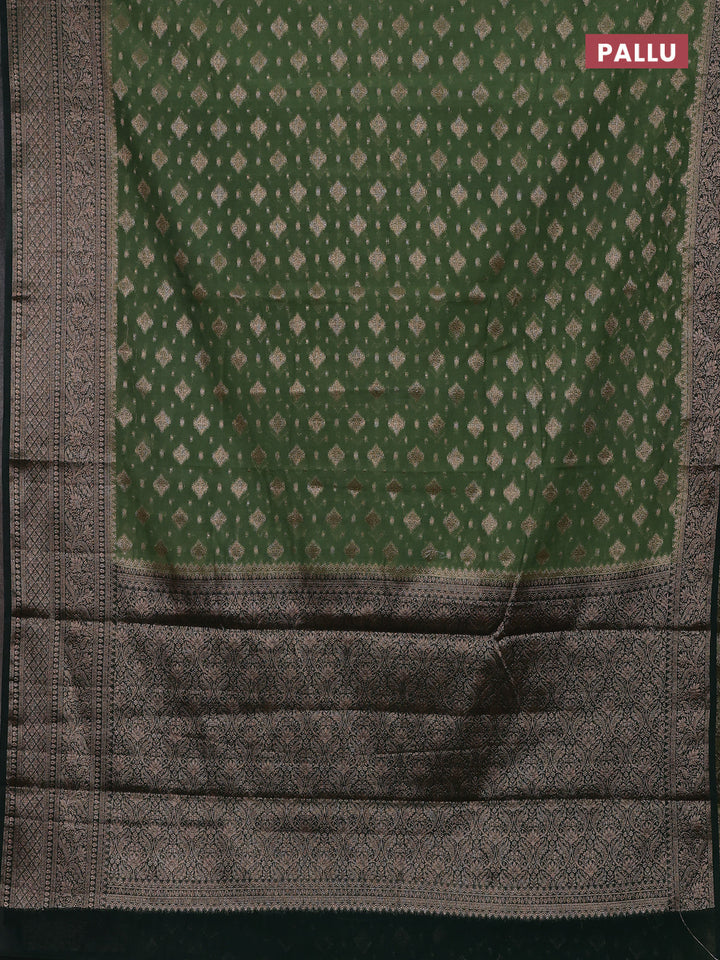 Olive Green & Bottle Green Semi Chiniya Silk Saree
